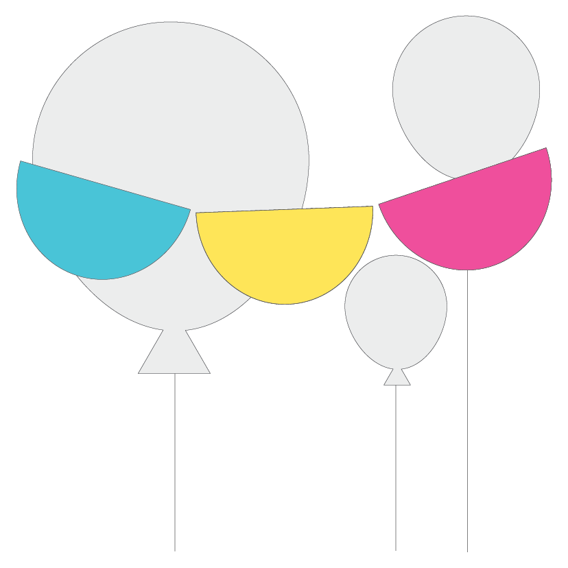 Colourful scalloped-shaped party bunting decorations on a white background