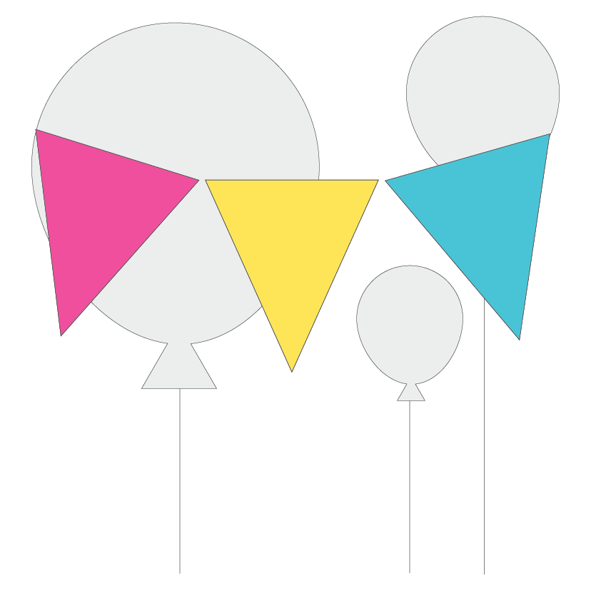 Colourful triangle-shaped bunting flags on a white background