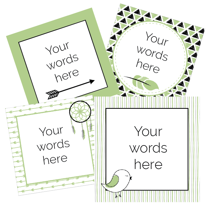 Set of customisable design elements with text placeholders on a white background