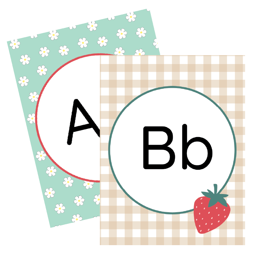 Two educational flashcards with letters A and B on a white background