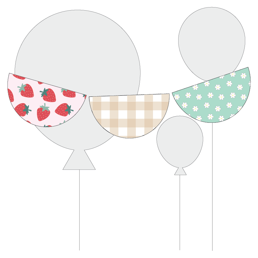 Decorative scalloped bunting berry patterned sections on a white background