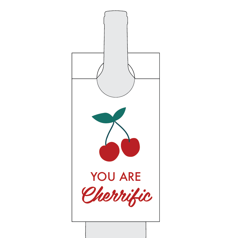 White sock with red cherries and text 'YOU ARE Cherrific' on a white background
