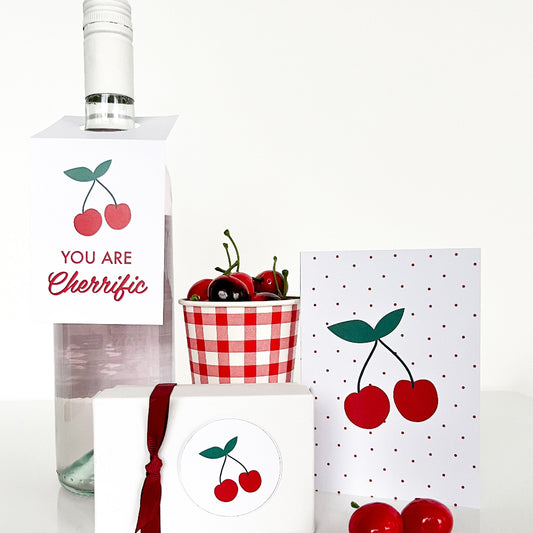 Decorative items with cherry design on a white background