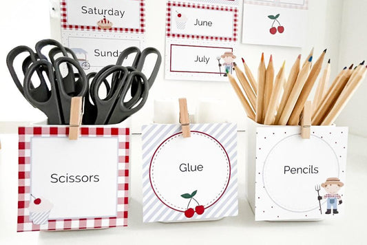 Cherry Themed printable labels used in classroom