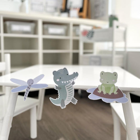 Crocodile Style printable Cut out shapes displayed in classroom.