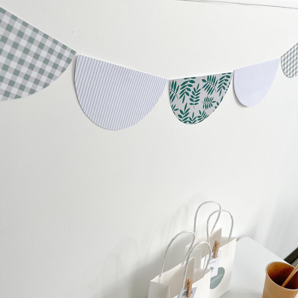Blue and green scalloped bunting for decoration