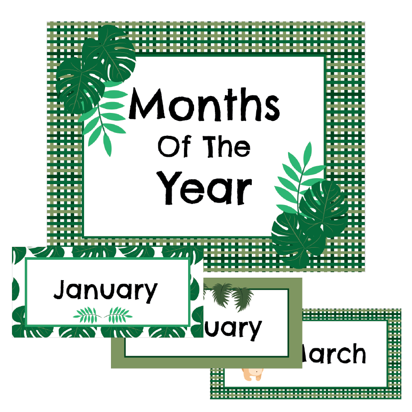 Months of the Year chart with green leaf design on a white background