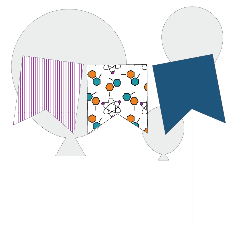 Three bunting flags with different patterns on a white background