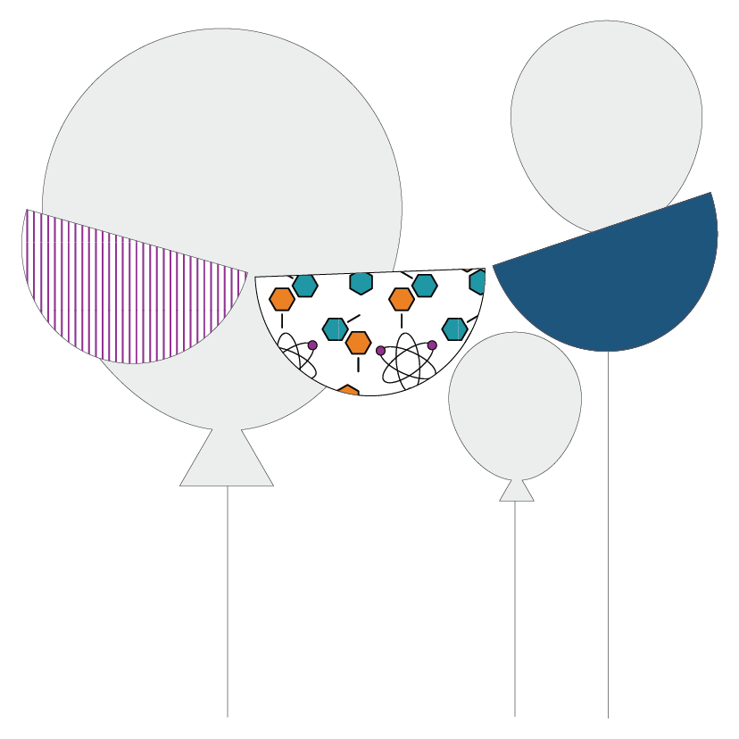 Science themed scallop shape bunting on white background.