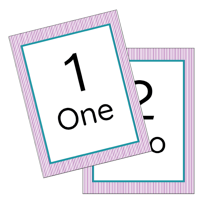 Two educational cards with numbers and letters on a white background