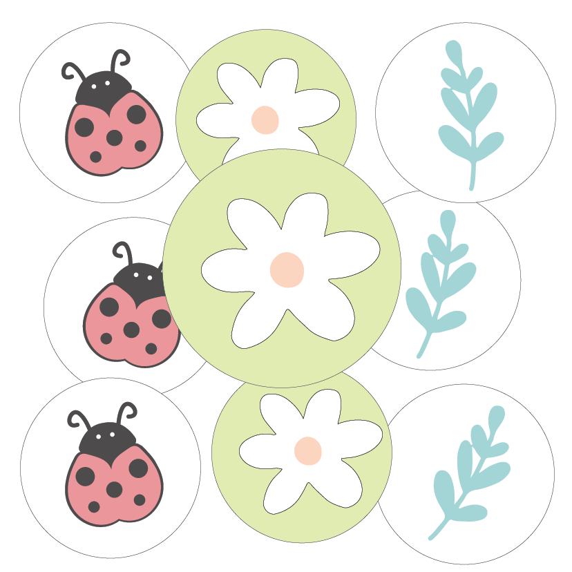 Cute ladybugs, flowers, and leaves on a white background