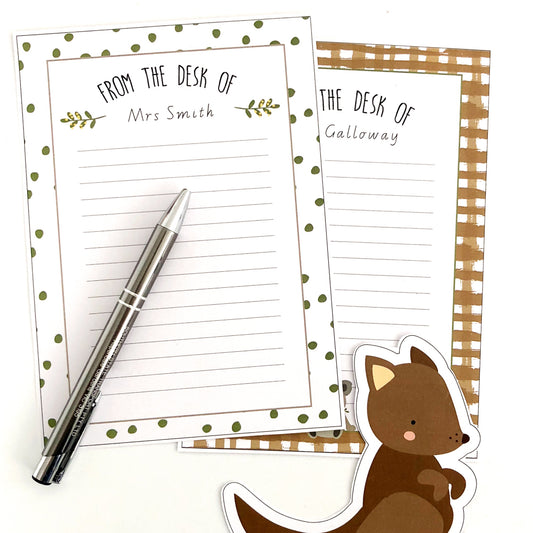 Australian Animal Printable Note Paper with a pen and Kangaroo cut out shape