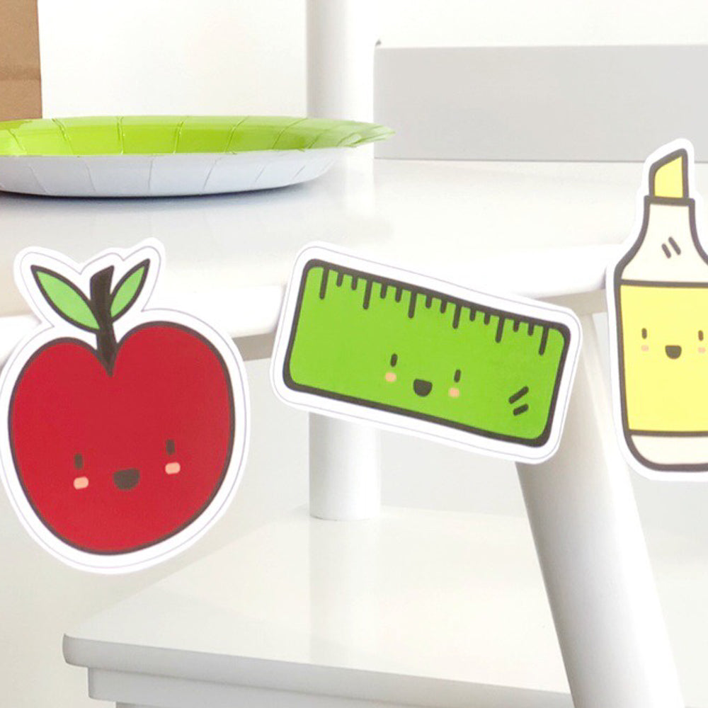 Back To School All Inclusive Classroom Decor Bundle Cut out shapes on white table