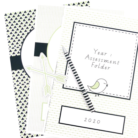 School Book Covers in green and black with a cute little bird on a white background