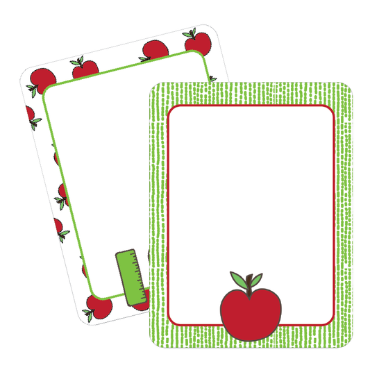 Two editable classroom signs with red apples and green borders on a white background