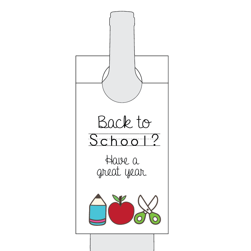 Card with 'Back to School?' text and school-themed illustrations on a white background