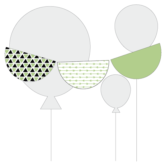 Scalloped Bunting flag in geometric patterns on a white background