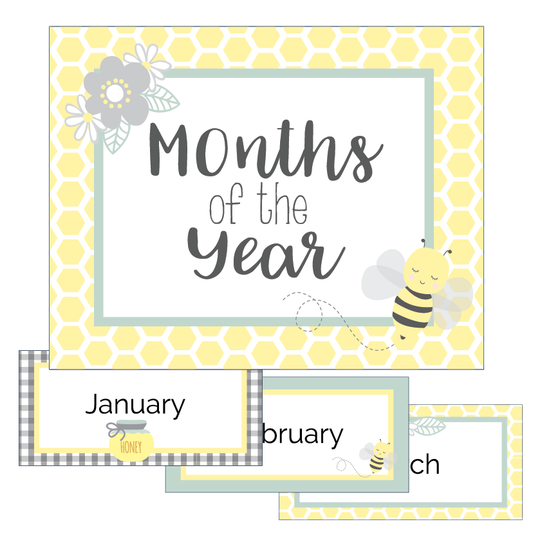 Months of the Year educational material with a bee and flower design on a white background