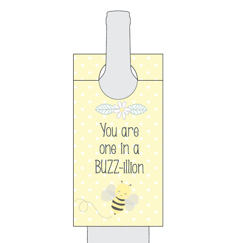 Bee themed bottle label on white background