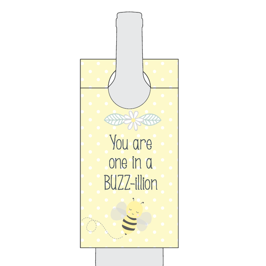 Bee themed bottle label on white background