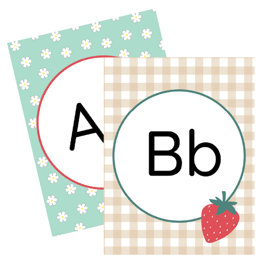Two educational flashcards with letters A and B on a white background