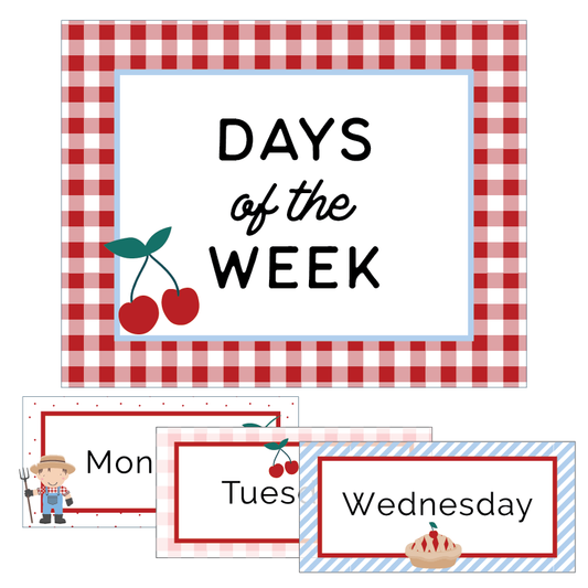 Printable Classroom Decor Days of The Week in a cherry theme