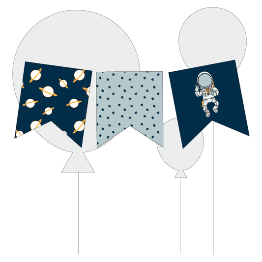 Three party flags with space-themed designs on white background
