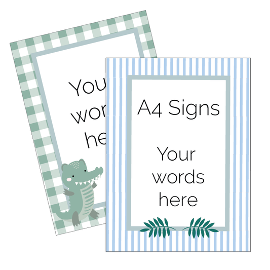 Signs for classroom in a Crocodile Theme on white backgorund