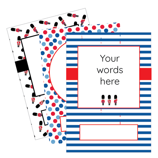 Book Cover template with red, white, and blue patterns and text placeholder on a white background