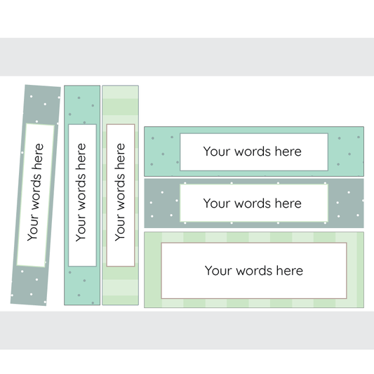 Set of customisable name tags with text placeholders on a light grey background