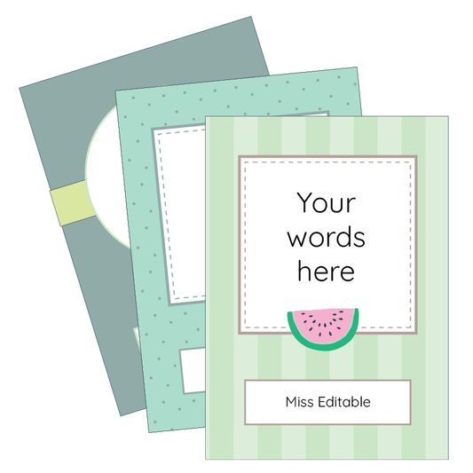 Binder Cover templates with customizable text and a watermelon icon on a white background
