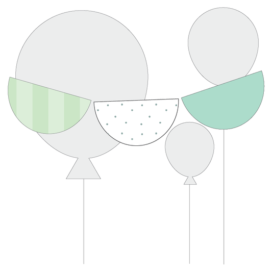 Decorative scalloped bunting flag with green and white patterns on a white background