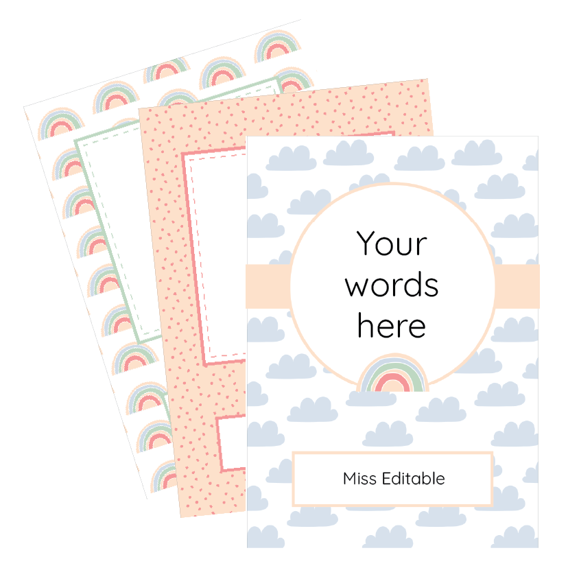 Notebook with cloud and rainbow design on a white background