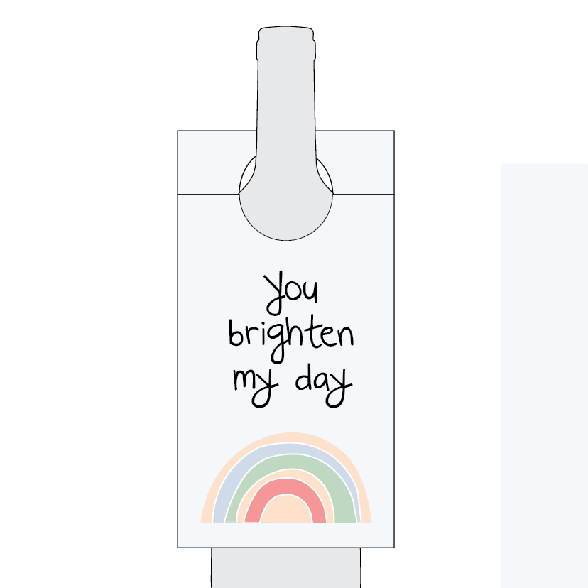 Card with 'you brighten my day' text and a rainbow illustration on a white background