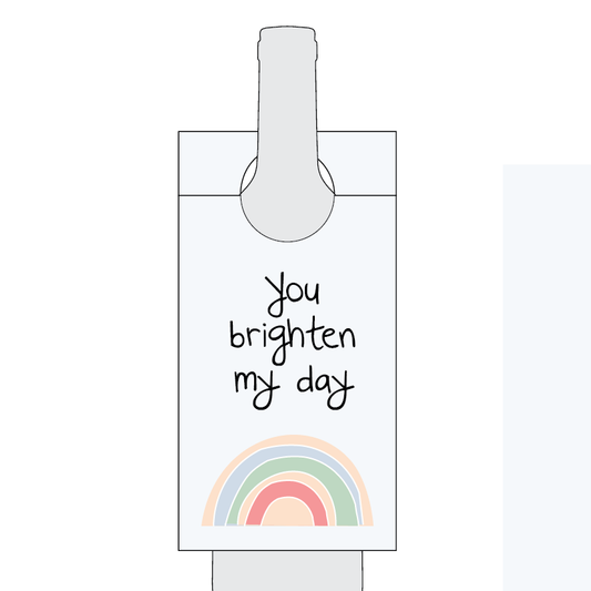 Card with 'you brighten my day' text and a rainbow illustration on a white background