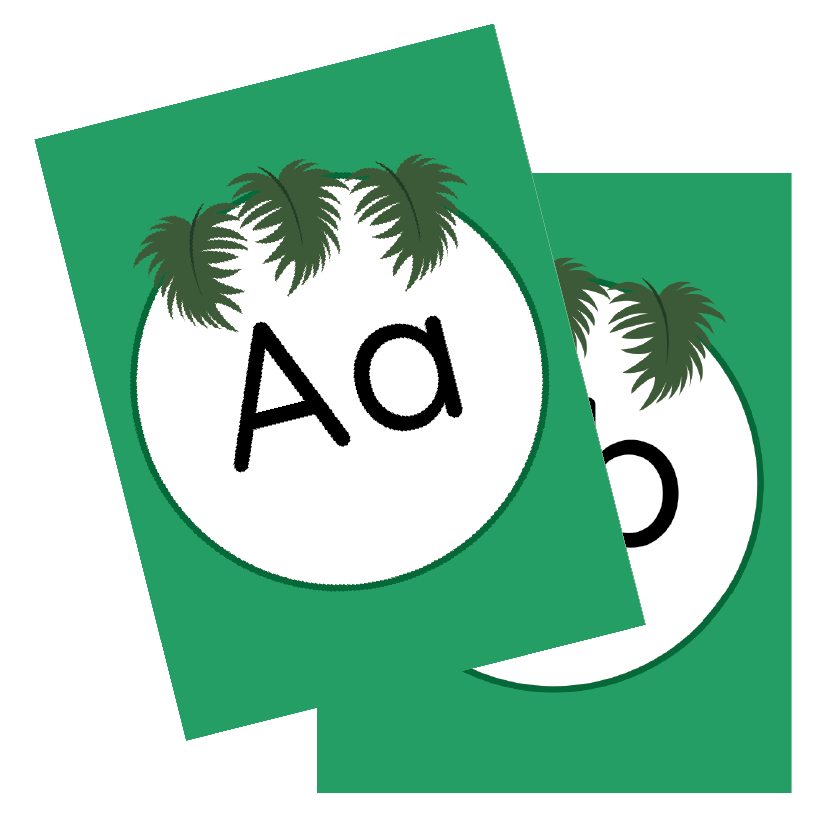 Two green cards with letters 'A' and 'B' on a white background