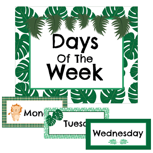 Educational posters with days of the week and leaf design