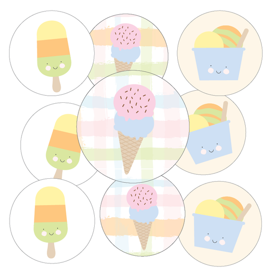 Set of colorful ice cream illustrations on a white background