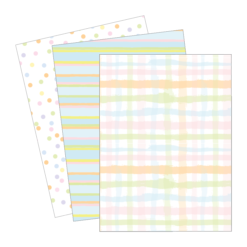 Set of three sheets with different pastel pattern designs on a white background