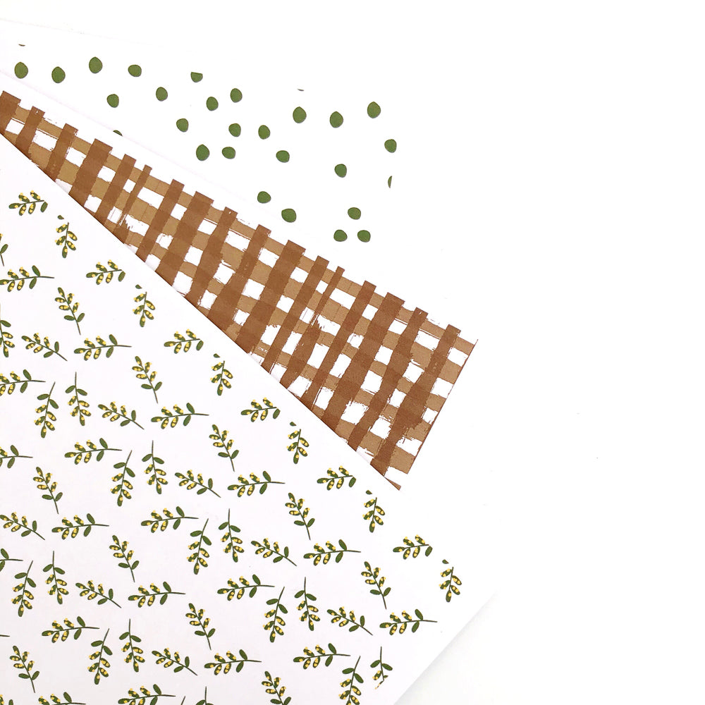 Patterned Papers with an Australian nature theme on a white background
